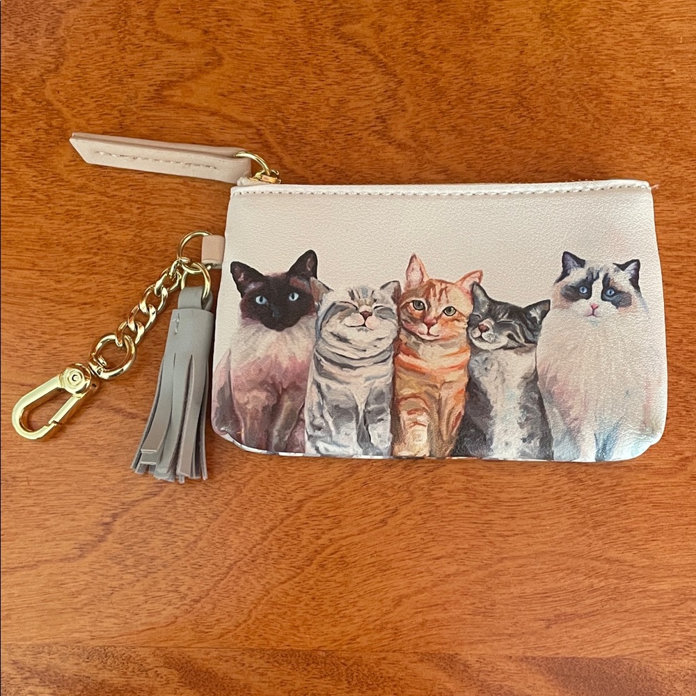 Chic Cat Print Wallet with Keychain